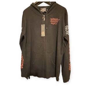 Ed Hardy Hooded Wool Blend Zip Knit Sweater Cardigan Love Kills Tattoo - XL